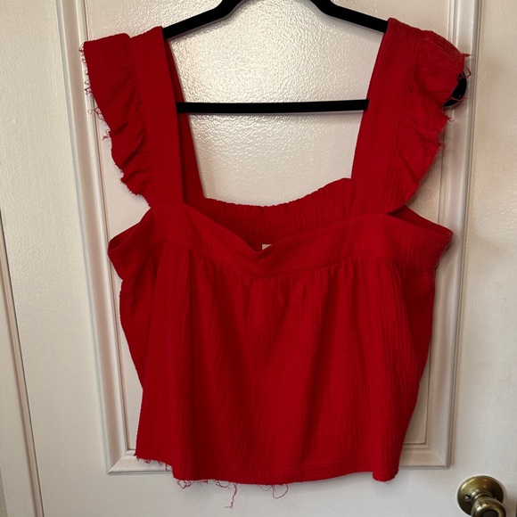 New In Tomato Red Ruffle Strap Crop Top - Picture 2 of 9